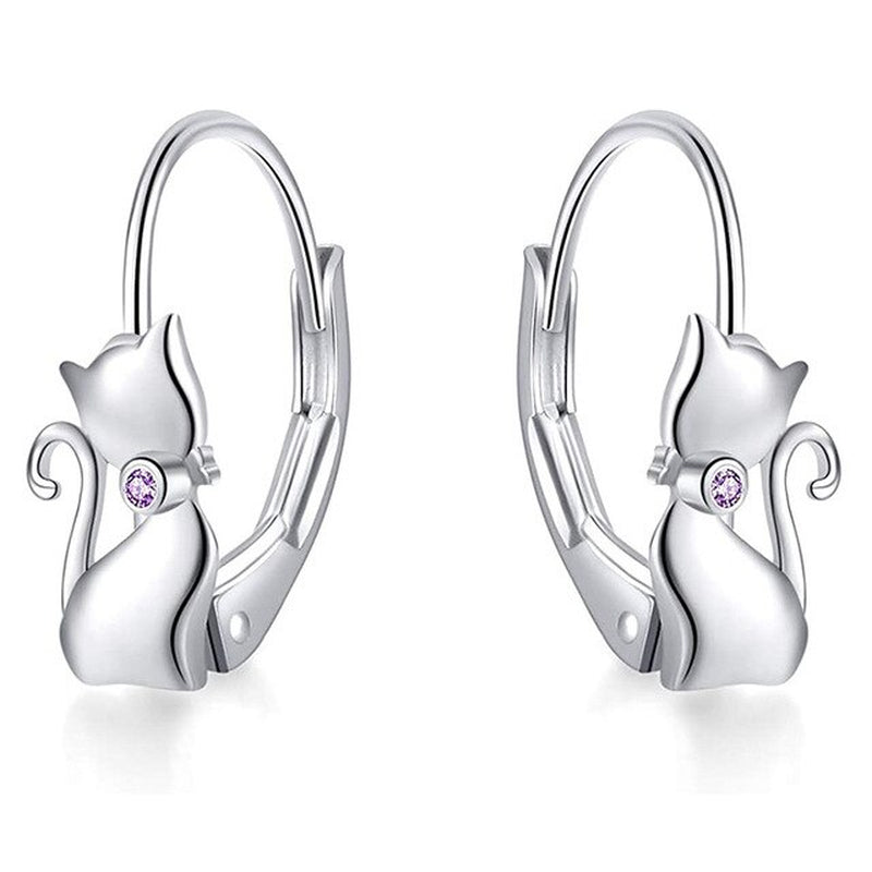 Trumium Authentic 925 Sterling Silver Long Tail Cat Hoop Earrings Colorful Zircon Wedding Fashion Jewelry