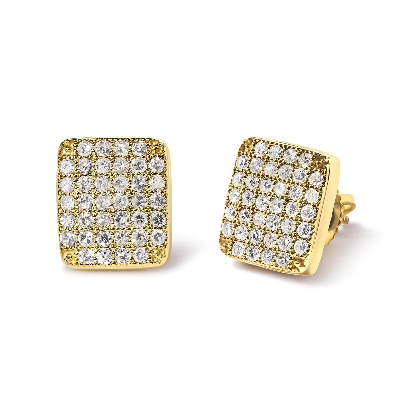 14K Yellow Gold 1/2 Cttw Diamond Square Shaped Composite Cluster Stud Earrings (I-J Color, I1-I2 Clarity)