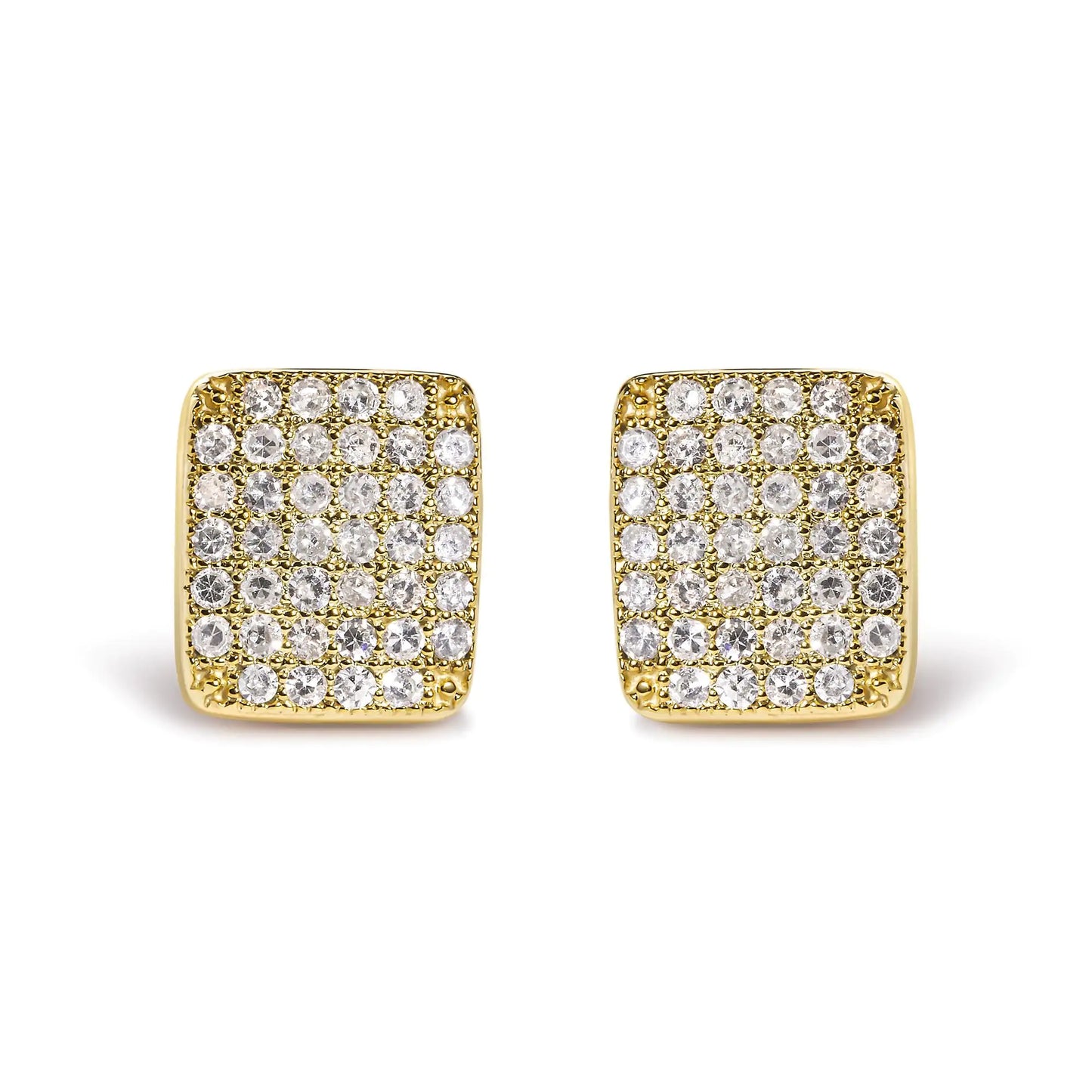 14K Yellow Gold 1/2 Cttw Diamond Square Shaped Composite Cluster Stud Earrings (I-J Color, I1-I2 Clarity)