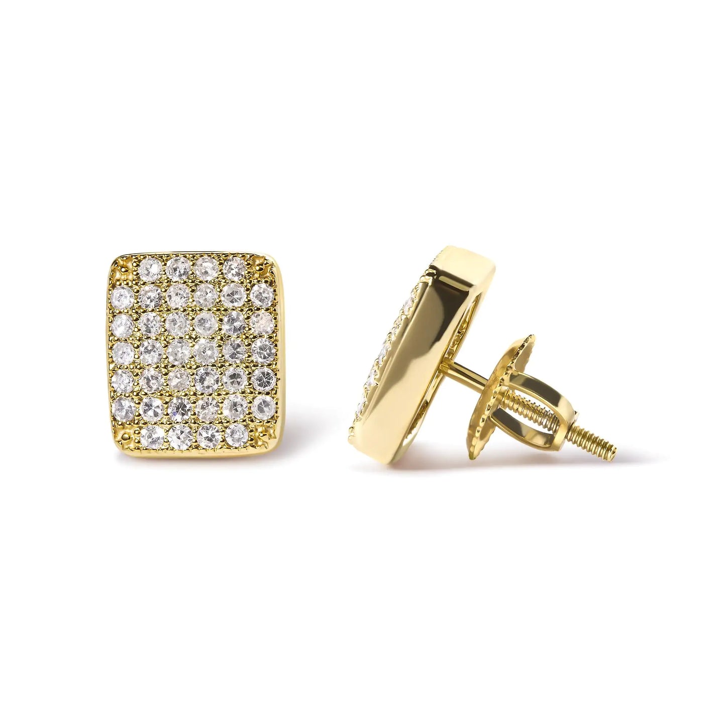 14K Yellow Gold 1/2 Cttw Diamond Square Shaped Composite Cluster Stud Earrings (I-J Color, I1-I2 Clarity)