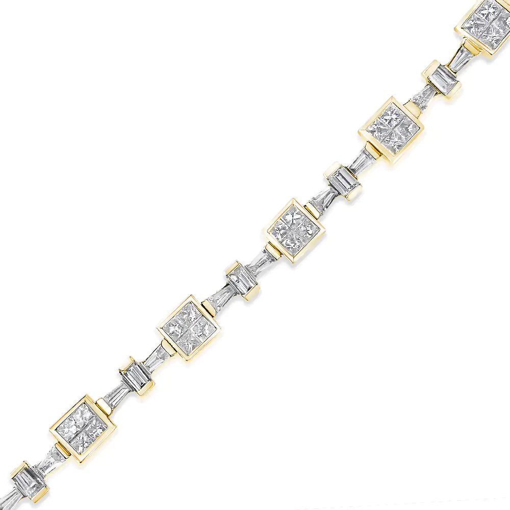 14K Yellow Gold 6 3/4 Cttw Princess and Baguette-Cut Diamond Tennis Bracelet (H-I Color, VS2-SI1 Clarity) - Size 7