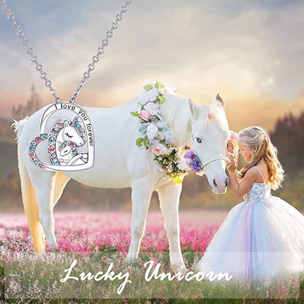 Unicorn Necklace for Girls Crystal Heart Necklaces Jewelry Birthday Christmas-I Love You Forever