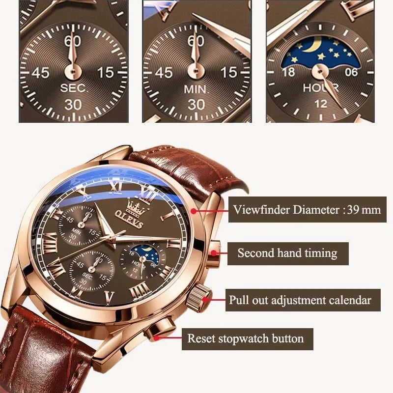 Quartz Watch for Men Top Brand Luxury Watches Moon Phase Waterproof Mens Watches Fashion Chronograph Wrist Watches for Men