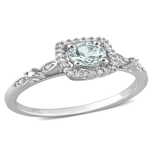 Women'S 3/8 Carat T.G.W. Aquamarine and 1/10 Carat T.W. Diamond Sterling Silver Halo Engagement Ring