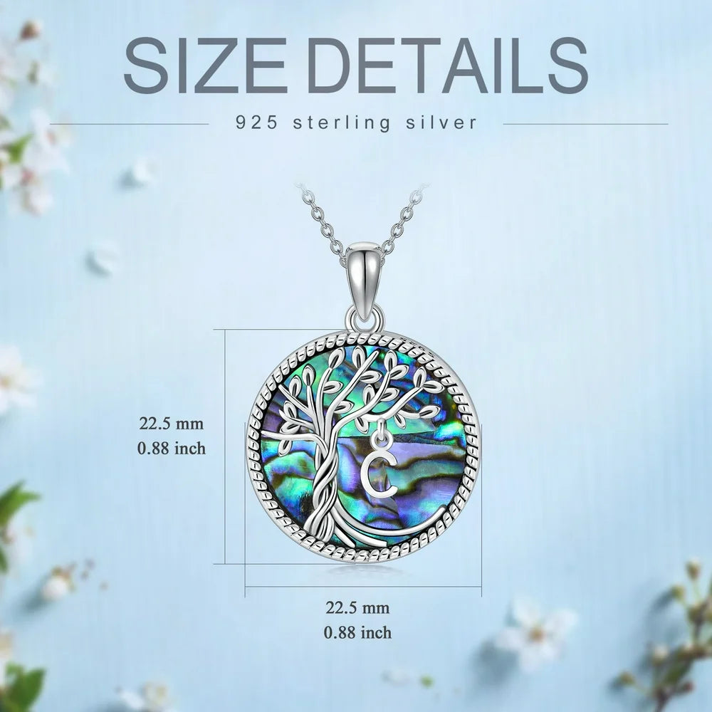 Christmas Gifts for Women S925 Sterling Silver with a Initial Letter Tree of Life Necklace Family Tree Pendant with Abalone Shell Jewelry Gifts for Her Wife Daughter Mom Birthday Anniversay