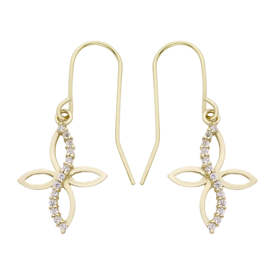 14k Gold Lab-Created White Topaz Cross Drop Earrings