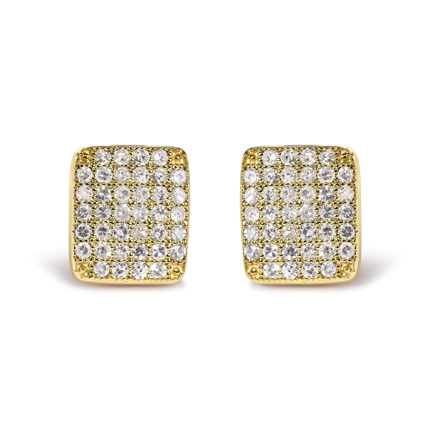 14K Yellow Gold 1/2 Cttw Diamond Square Shaped Composite Cluster Stud  Earrings (I-J Color, I1-I2 Clarity)