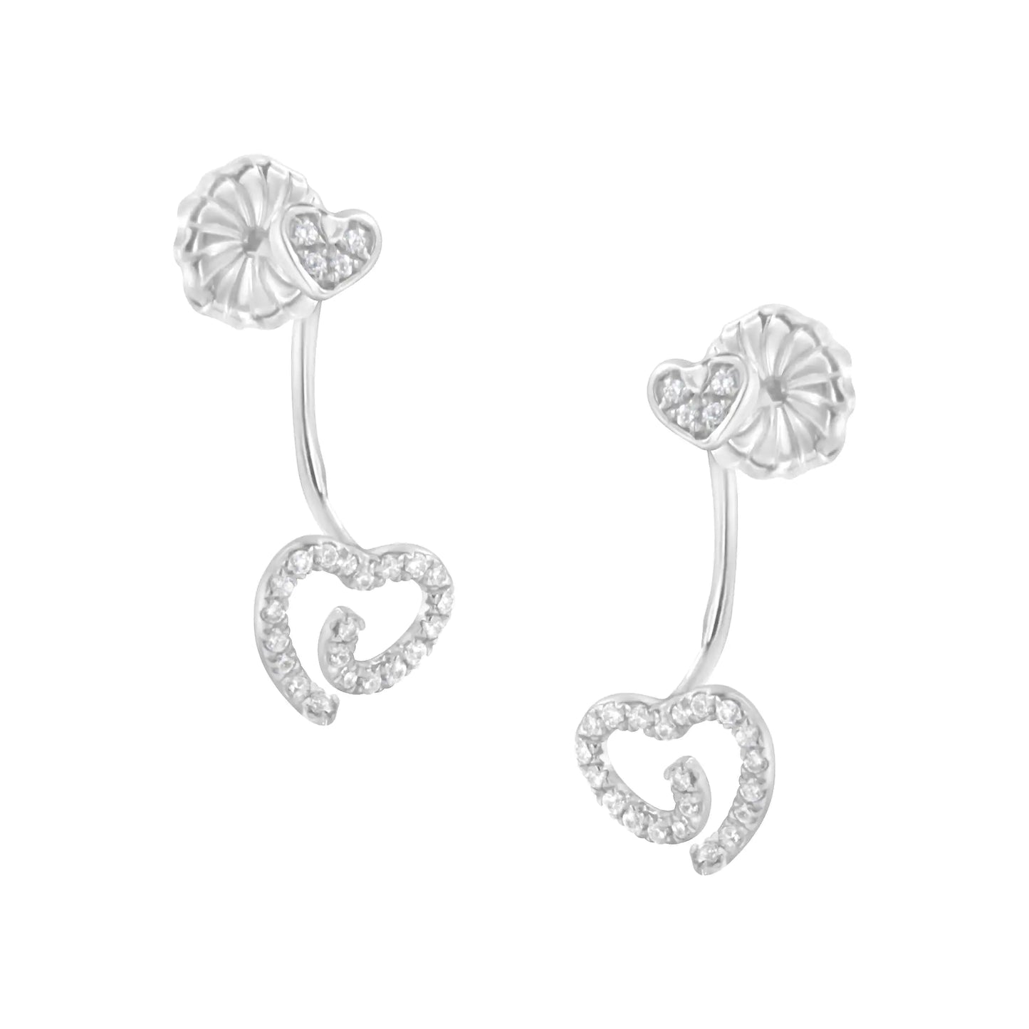 .925 Sterling Silver 1/4 Cttw Diamond Swirl Heart Front/Back Earrings (I-J Color, I2-I3 Clarity)