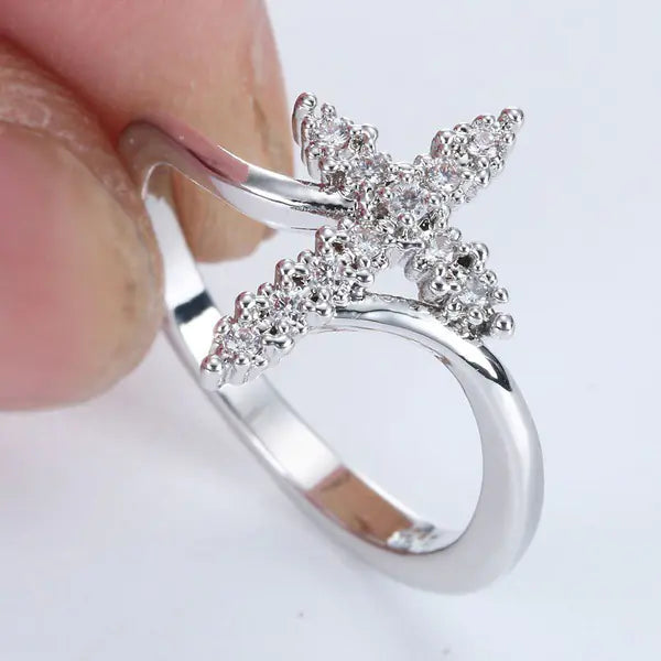 Fashion Cross Ring with Zircon Inlay for Women