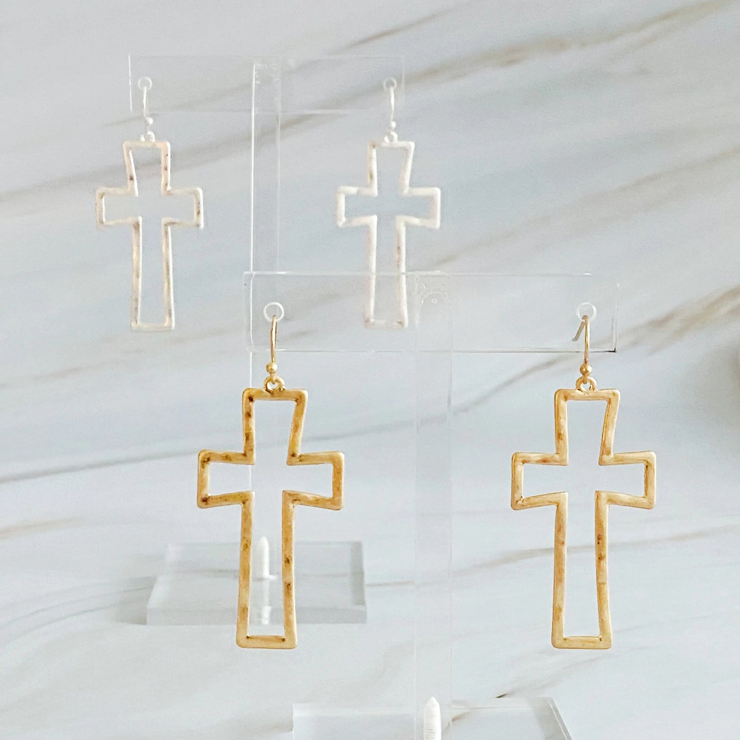 Dangle Cross Outlined Earrings