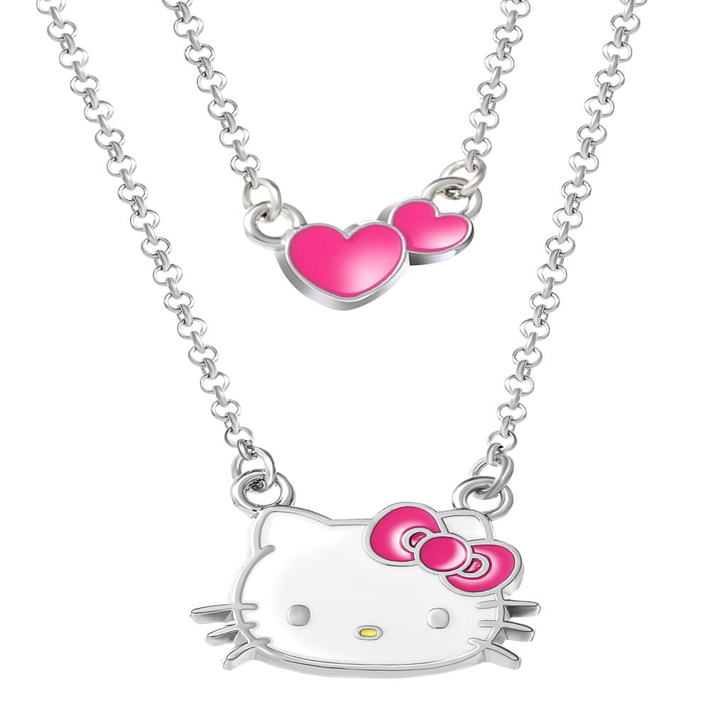 Girls Enamel Hearts Double Necklace Set