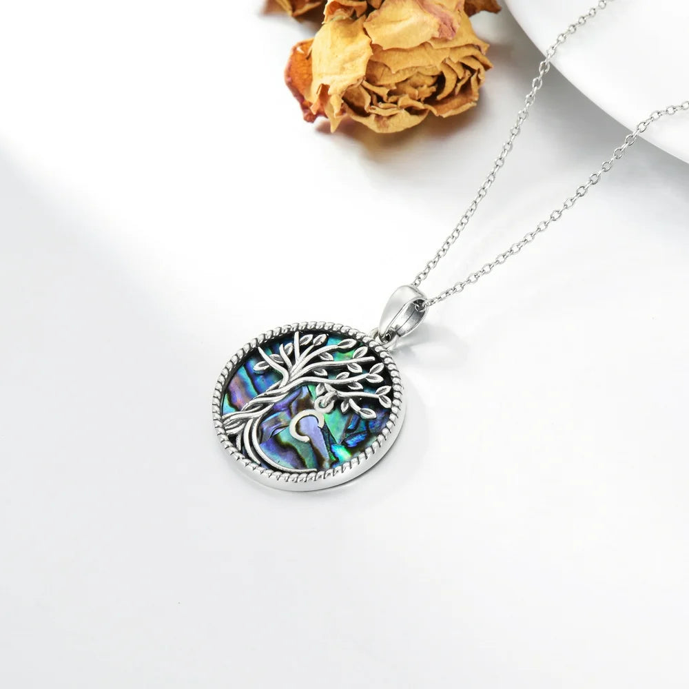 Christmas Gifts for Women S925 Sterling Silver with a Initial Letter Tree of Life Necklace Family Tree Pendant with Abalone Shell Jewelry Gifts for Her Wife Daughter Mom Birthday Anniversay