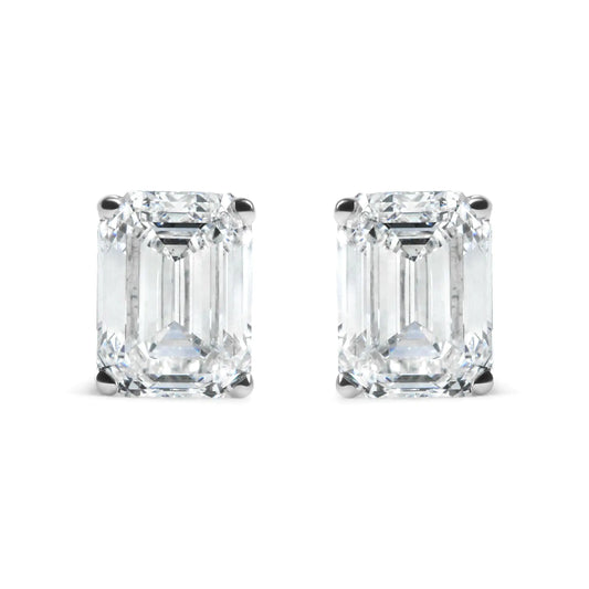 14K White Gold 2.0 Cttw Emerald Cut Lab Grown Diamond Solitaire Stud Earrings (G-H Color, VS1-VS2 Clarity)